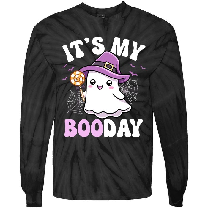 Its My Boo Day Cute Ghost Halloween Birthday Boy Girl Kids Tie-Dye Long Sleeve Shirt