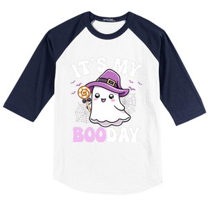 Its My Boo Day Cute Ghost Halloween Birthday Boy Girl Kids Baseball Sleeve Shirt