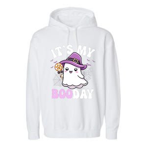 Its My Boo Day Cute Ghost Halloween Birthday Boy Girl Kids Garment-Dyed Fleece Hoodie