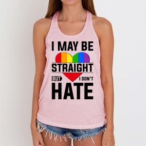 I May Be Straight But I Don't Hate LGBT Pride Ally Women's Knotted Racerback Tank