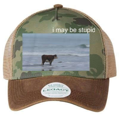 I May Be Stupid Cow On Beach Funny Meme Legacy Tie Dye Trucker Hat