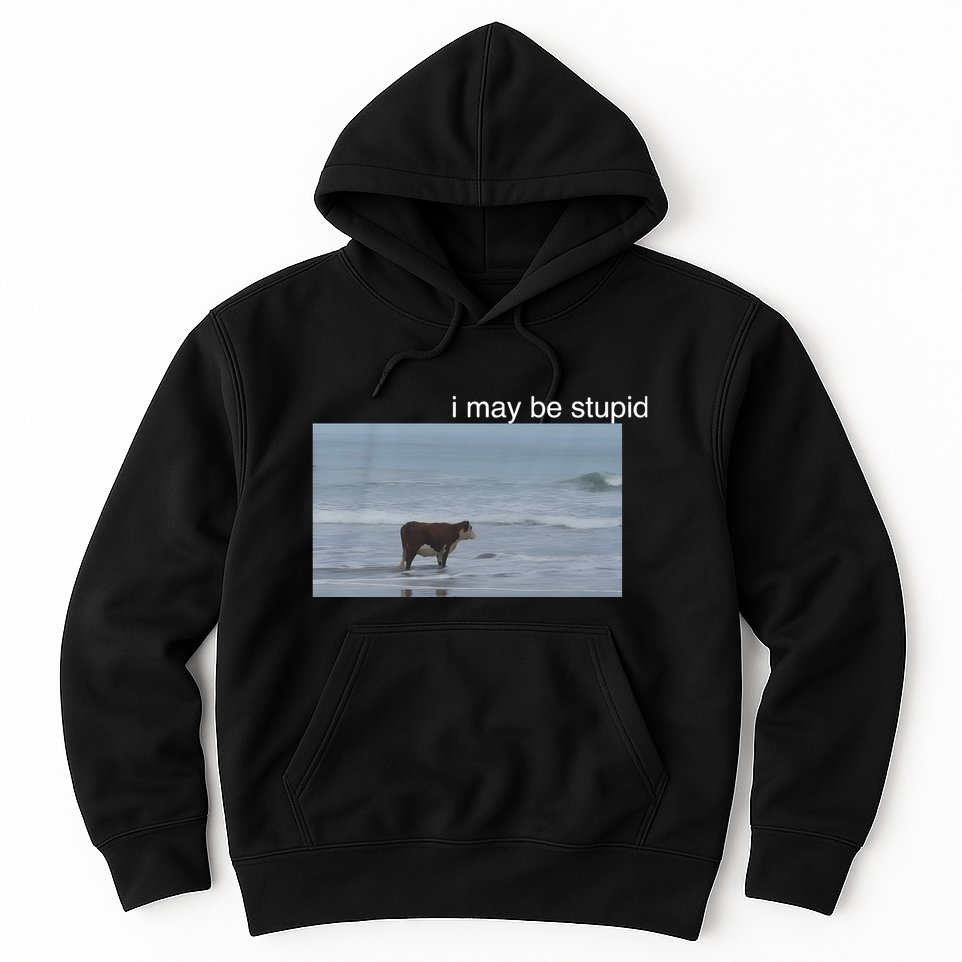 I May Be Stupid Cow On Beach Funny Meme Hoodie