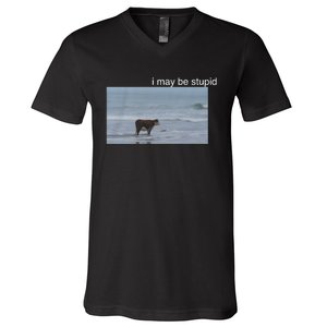 I May Be Stupid Cow On Beach Funny Meme V-Neck T-Shirt