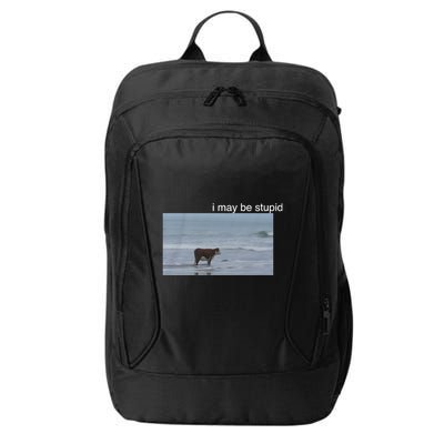 I May Be Stupid Cow On Beach Funny Meme City Backpack