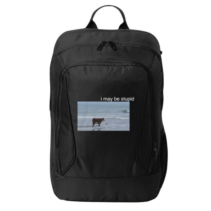 I May Be Stupid Cow On Beach Funny Meme City Backpack