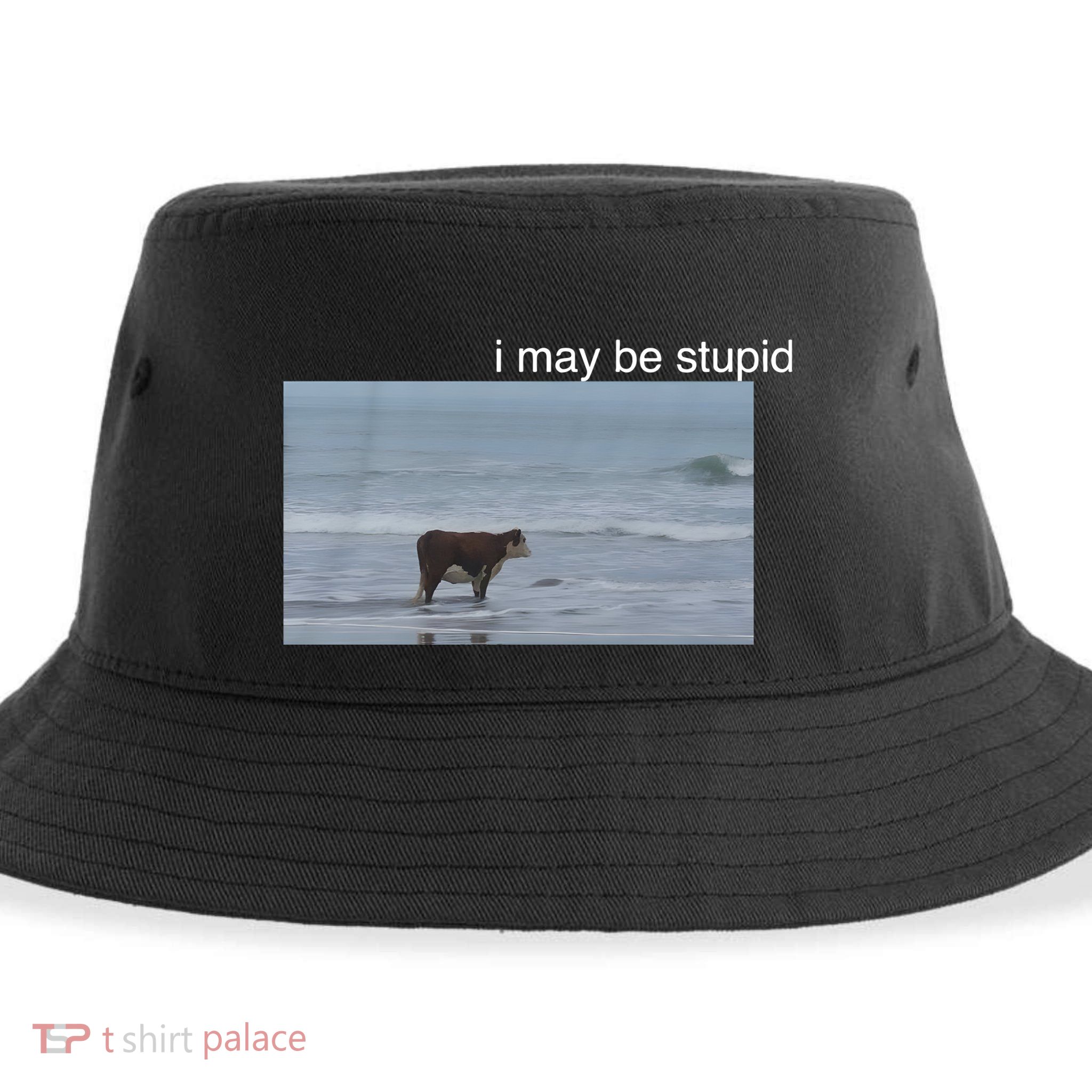 I May Be Stupid Cow On Beach Funny Meme Sustainable Bucket Hat