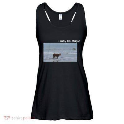 I May Be Stupid Cow On Beach Funny Meme Ladies Essential Flowy Tank
