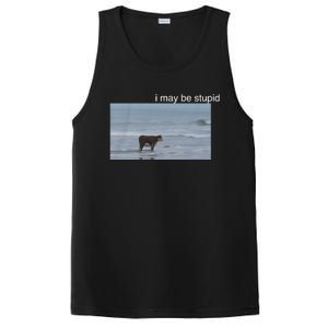 I May Be Stupid Cow On Beach Funny Meme PosiCharge Competitor Tank