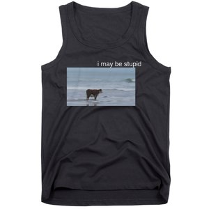 I May Be Stupid Cow On Beach Funny Meme Tank Top