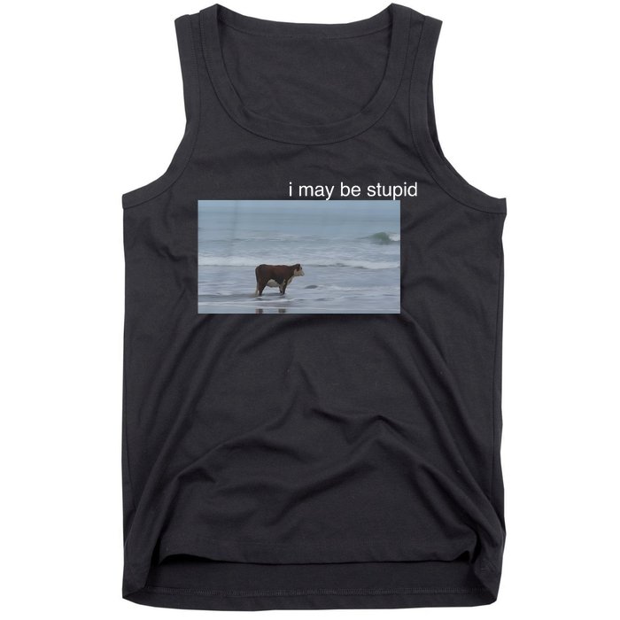 I May Be Stupid Cow On Beach Funny Meme Tank Top