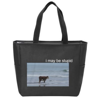 I May Be Stupid Cow On Beach Funny Meme Zip Tote Bag