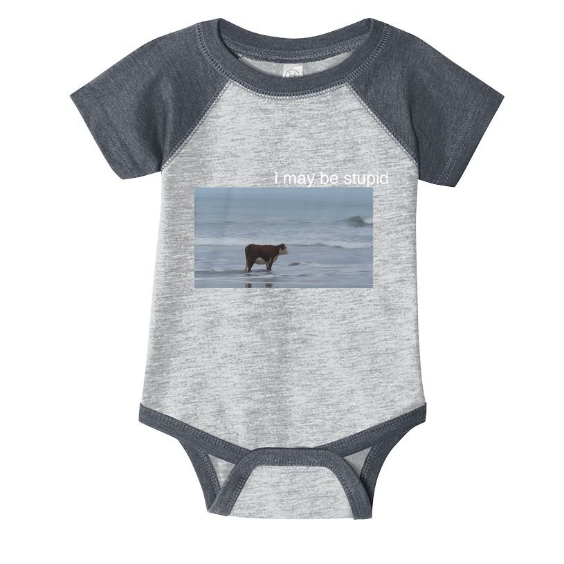 I May Be Stupid Cow On Beach Funny Meme Infant Baby Jersey Bodysuit