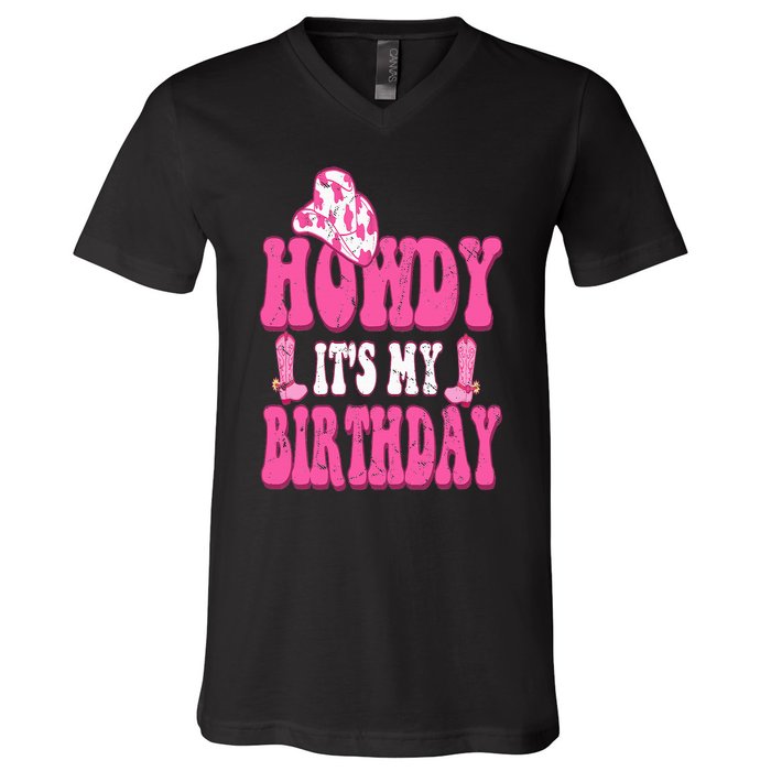 Its My Birthday Howdy Western Retro Cowboy Hat V-Neck T-Shirt