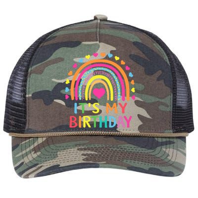 ItS My Birthday For Wo Teens Girl Gift Rainbow Retro Rope Trucker Hat Cap