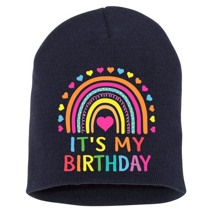 ItS My Birthday For Wo Teens Girl Gift Rainbow Short Acrylic Beanie