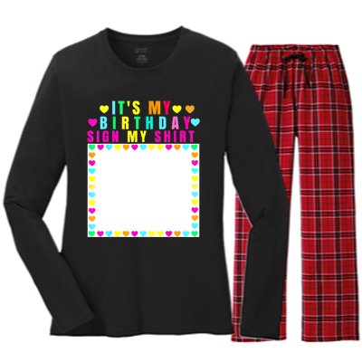 It's My Birthday Sign My Funny Birthday Celebration Women's Long Sleeve Flannel Pajama Set 