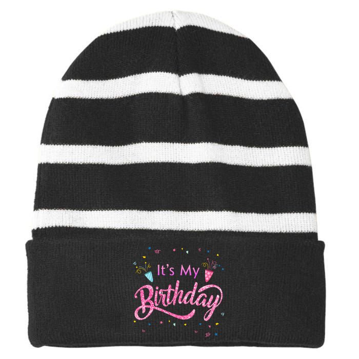 It's My Birthday Tee Striped Beanie with Solid Band