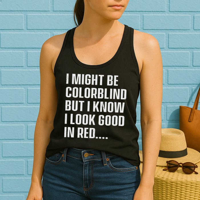 I Might Be Colorblind But I Know I Look Good In Red Womens Tank Top