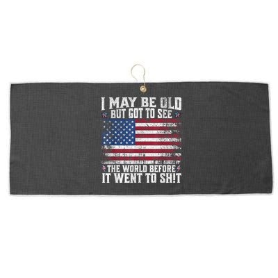 I May Be Old But Got To See The World Before It Went To Shit Large Microfiber Waffle Golf Towel
