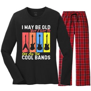 I May Be Old But I Got To See All The Cool Bands Guitarist Women's Long Sleeve Flannel Pajama Set 