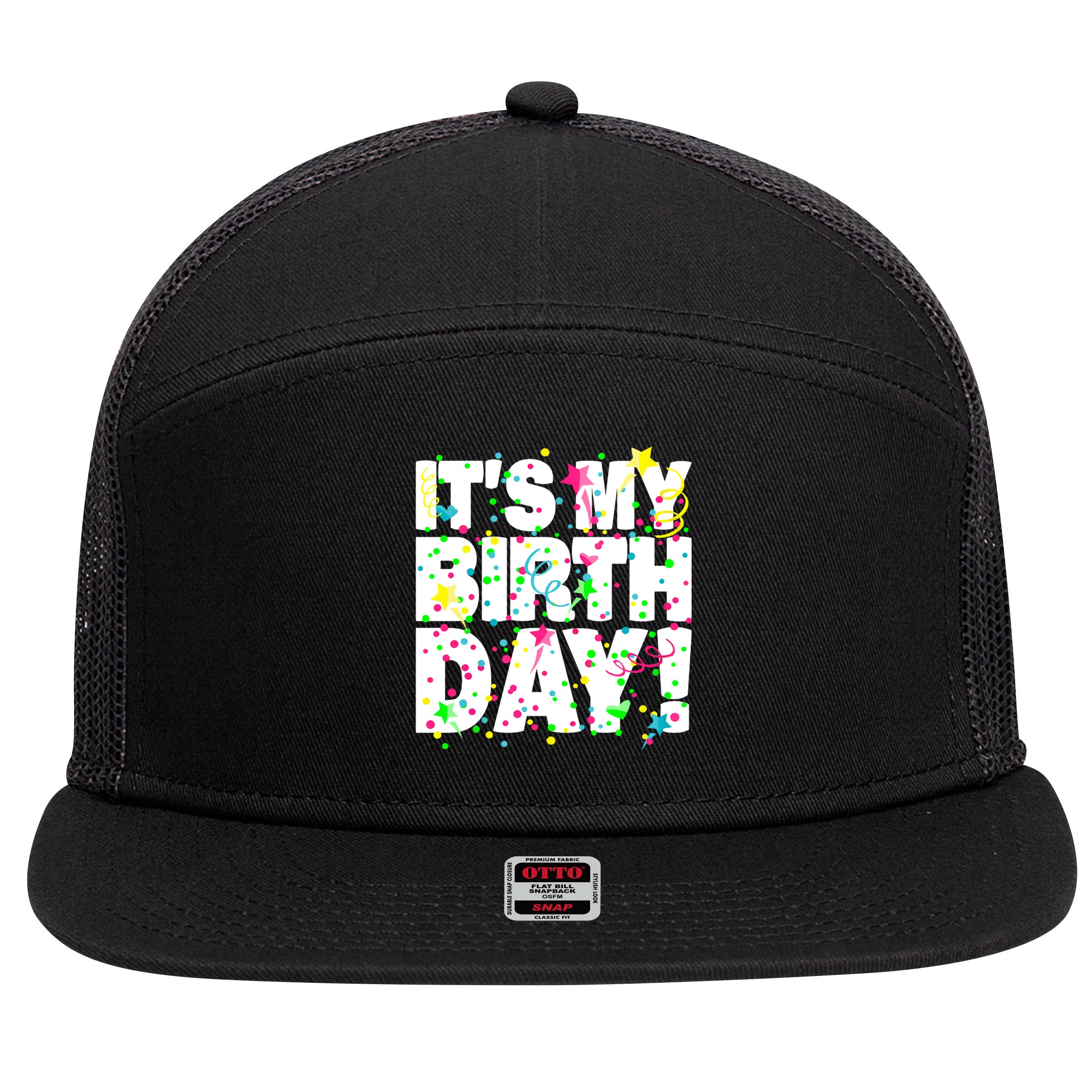 ItS My Birthday Confetti Gifts 7 Panel Mesh Trucker Snapback Hat