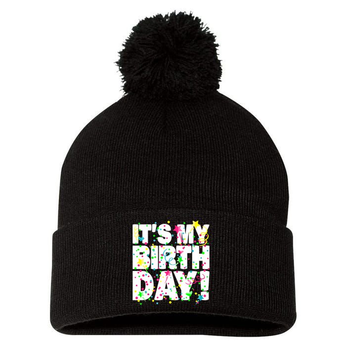 ItS My Birthday Confetti Gifts Pom Pom 12in Knit Beanie