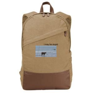 I May Be Stupid Cow On Beach Cotton Canvas Backpack