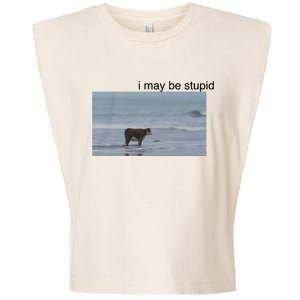 I May Be Stupid Cow On Beach Garment-Dyed Women's Muscle Tee