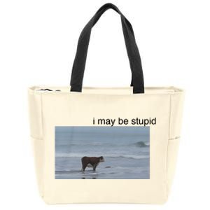 I May Be Stupid Cow On Beach Zip Tote Bag