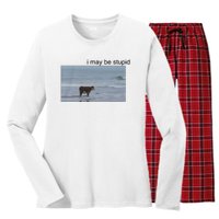 I May Be Stupid Cow On Beach Women's Long Sleeve Flannel Pajama Set 