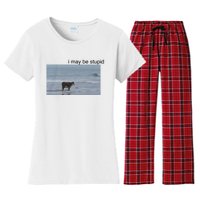 I May Be Stupid Cow On Beach Women's Flannel Pajama Set