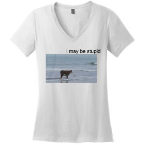 I May Be Stupid Cow On Beach Women's V-Neck T-Shirt