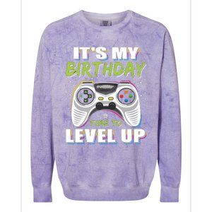 Its My Birthday Boy Time To Level Up Video Game Gift Colorblast Crewneck Sweatshirt