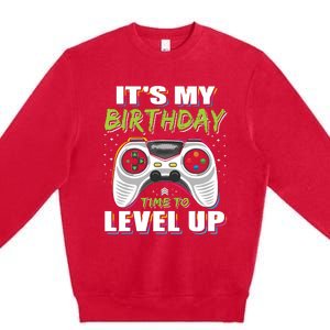 Its My Birthday Boy Time To Level Up Video Game Gift Premium Crewneck Sweatshirt