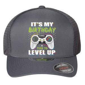 Its My Birthday Boy Time To Level Up Video Game Gift Flexfit Unipanel Trucker Cap