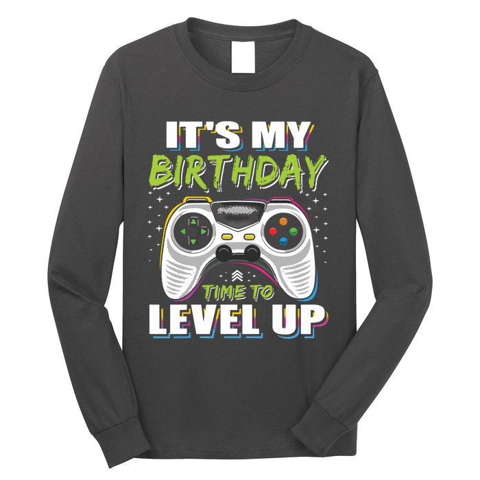 Its My Birthday Boy Time To Level Up Video Game Gift Long Sleeve Shirt