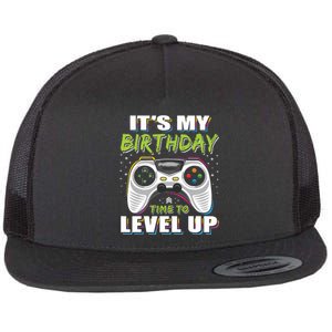 Its My Birthday Boy Time To Level Up Video Game Gift Flat Bill Trucker Hat