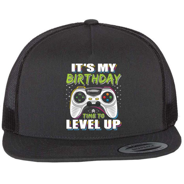 Its My Birthday Boy Time To Level Up Video Game Gift Flat Bill Trucker Hat