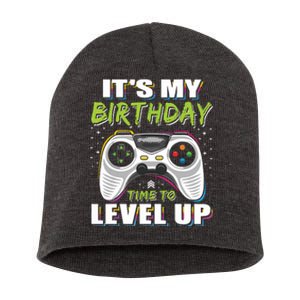 Its My Birthday Boy Time To Level Up Video Game Gift Short Acrylic Beanie