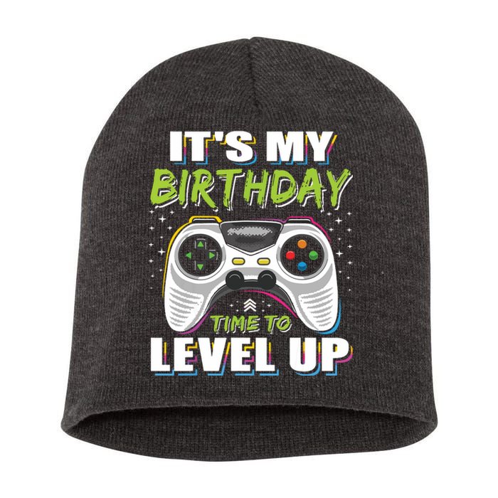 Its My Birthday Boy Time To Level Up Video Game Gift Short Acrylic Beanie