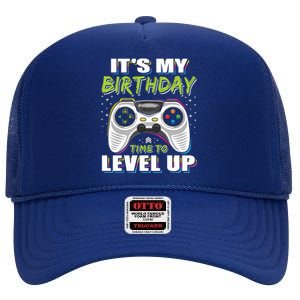 Its My Birthday Boy Time To Level Up Video Game Gift High Crown Mesh Back Trucker Hat