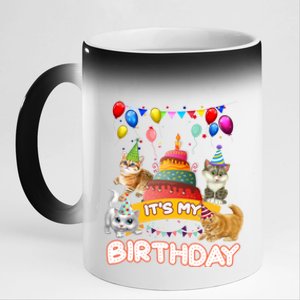 ItS My Birthday Cat And Kitten Party Day 11oz Black Color Changing Mug