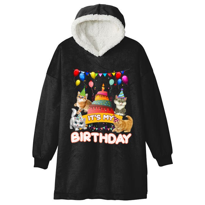 ItS My Birthday Cat And Kitten Party Day Hooded Wearable Blanket