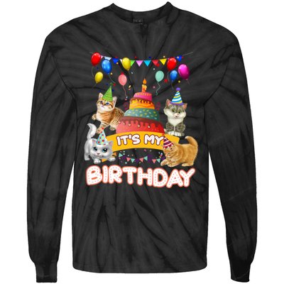 ItS My Birthday Cat And Kitten Party Day Tie-Dye Long Sleeve Shirt