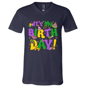 ItS My Birthday Mardi Gras Funny Bday V-Neck T-Shirt