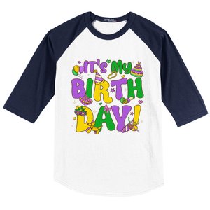 ItS My Birthday Mardi Gras Funny Bday Baseball Sleeve Shirt