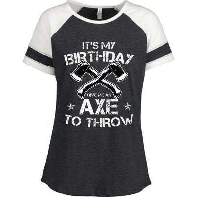 It's My Birthday Axe Throwing Lover Funny B-Day Famer Party Enza Ladies Jersey Colorblock Tee