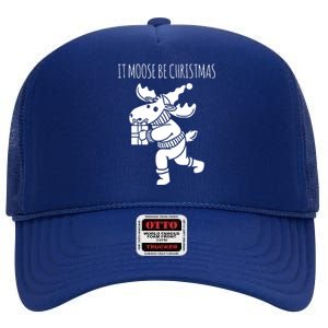 It Moose Be Christmas Humor Holiday High Crown Mesh Back Trucker Hat