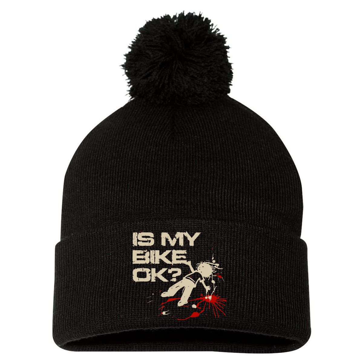 Is My Bike Ok Okay ? Funny BMX Dirt Bike Motorcycle Cycling Pom Pom 12in Knit Beanie