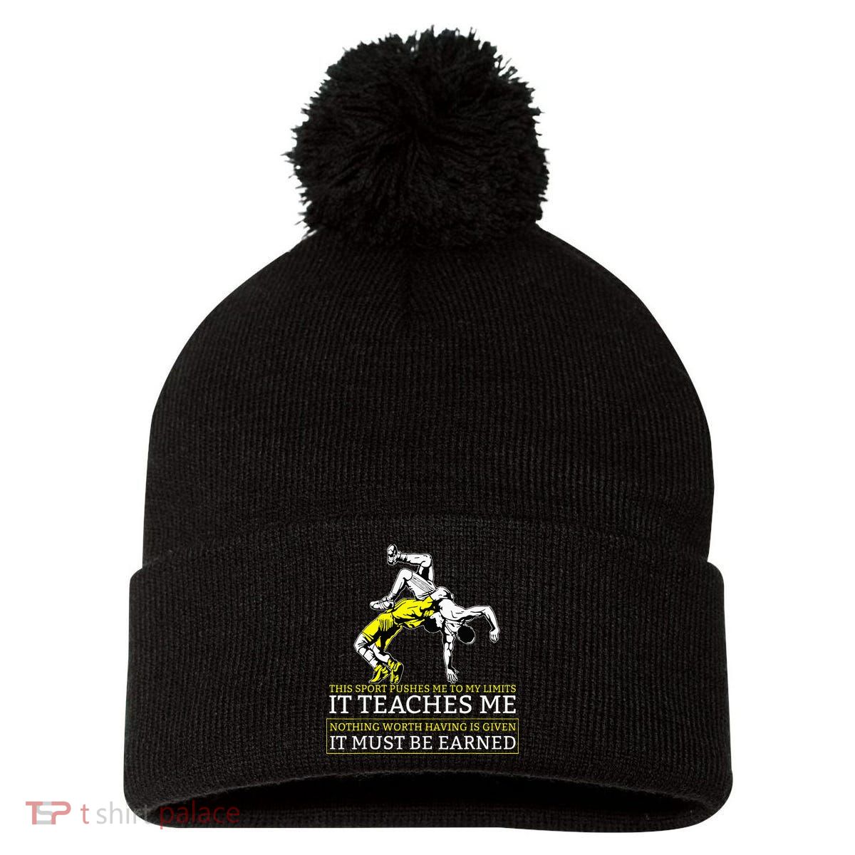 It Must Be Earned Wrestling Pom Pom 12in Knit Beanie